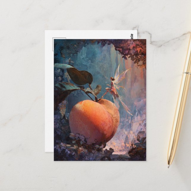 Fairy  and the peach fantasy postcard (Front/Back In Situ)