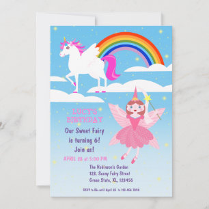 Fairy and Unicorn Birthday Girl Party Invitation