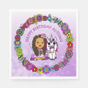 Fairy and Unicorn Personalised Birthday Napkins