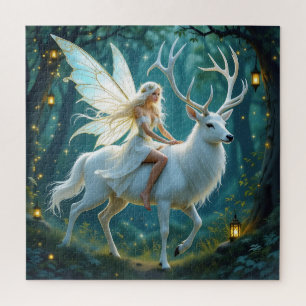 Fairy and White Deer Magical Forest Jigsaw Puzzle
