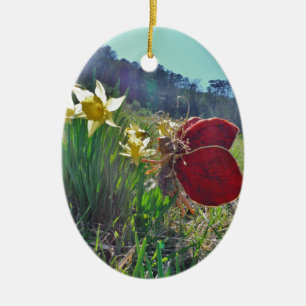 Fairy and yellow flowers ceramic tree decoration