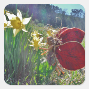 Fairy and yellow flowers square sticker