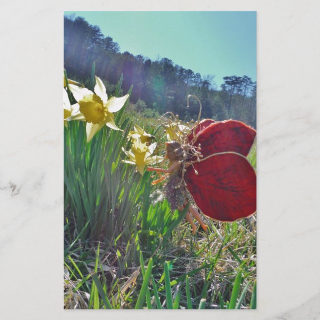Fairy and yellow flowers stationery (Front)