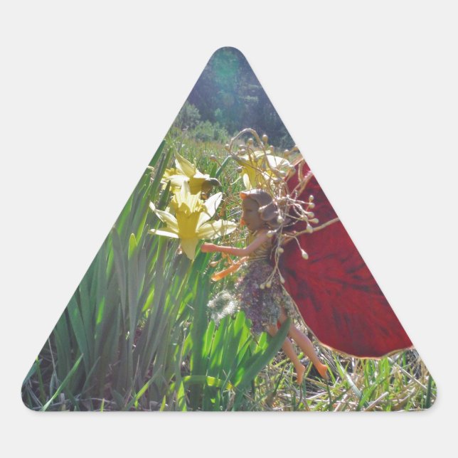 Fairy and yellow flowers triangle sticker (Front)