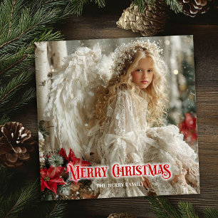Fairy angelic angel red gold festive enchanting  holiday card