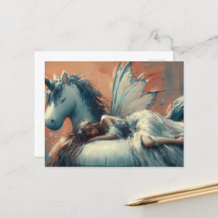 Fairy asleep on a unicorn pool float postcard