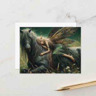 Fairy asleep on her horse postcard