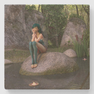 Fairy at the Enchanted Pond  Stone Coaster