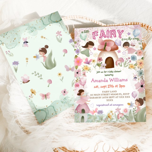 Fairy Baby Girl Shower Pink Floral Invitation (Creator Uploaded)