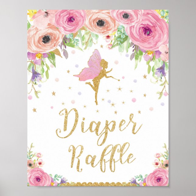 Fairy Baby Shower Diaper Raffle Sign Baby Girl (Front)