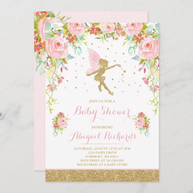 Fairy Baby Shower Invitation Floral Fairy Shower (Front/Back)