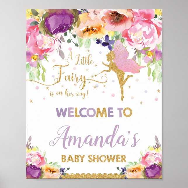 Fairy Baby Shower Welcome Sign Poster Girl (Front)