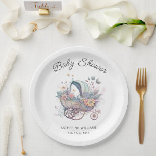 Fairy Baby Stroller Baby Shower Paper Plate