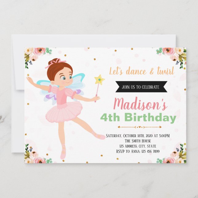 Fairy ballerina  party invitation (Front)