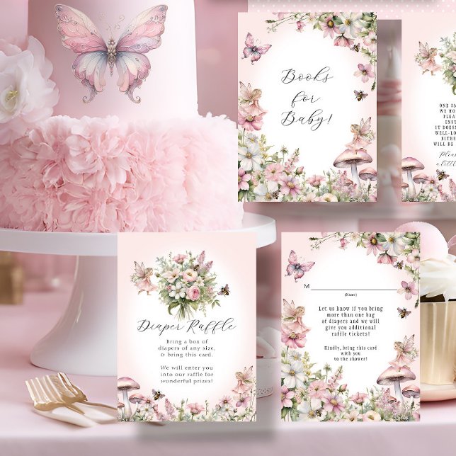 Fairy Bee Floral Bouquet Diaper Raffle Baby Girl  Enclosure Card (Creator Uploaded)