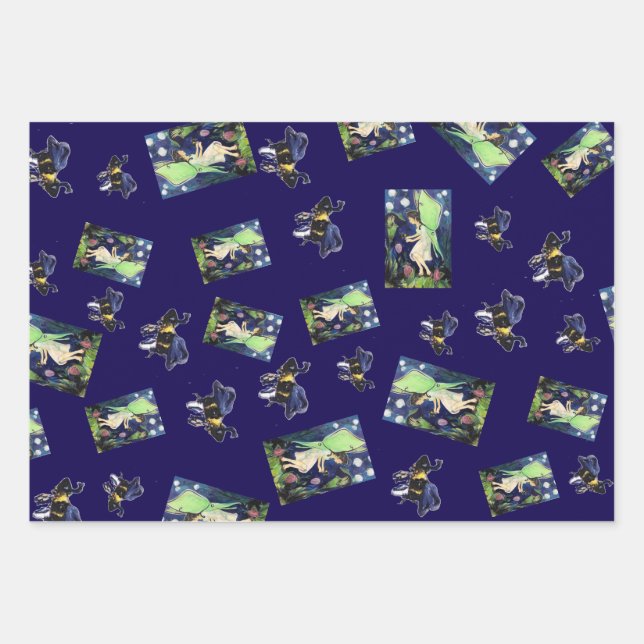 Fairy Bee Kind Maureen Girard Wildflowers Wrapping Paper Sheet (Front)
