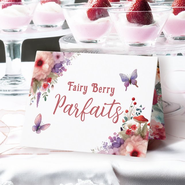 Fairy Berry Parfaits Birthday Buffet Label Card (Fairy Berry Parfaits Fairycore Birthday Party Food Buffet Card)