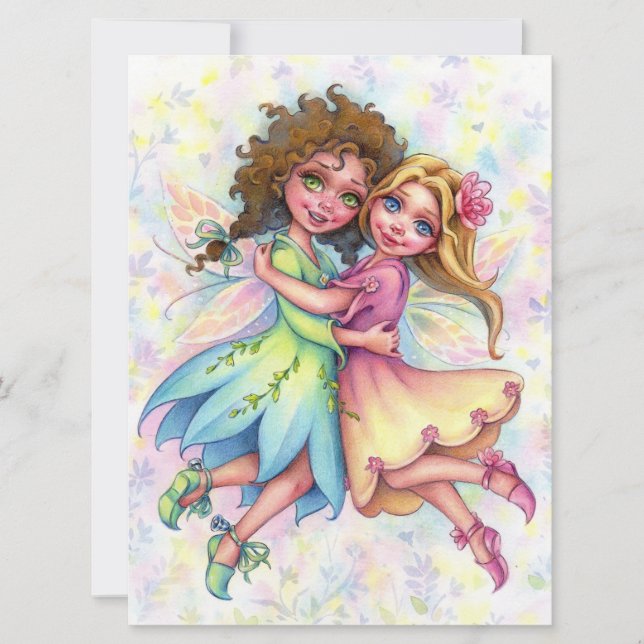 Fairy Besties Cute Girl Friends Fantasy Art Card (Front)