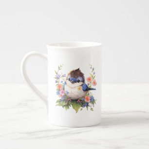 Fairy Bird Flowers watercolor Clipart-73610 Bone China Mug