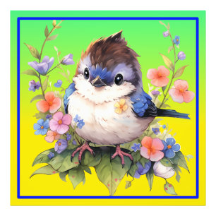 Fairy Bird Flowers watercolor Clipart-73610 Photo Print