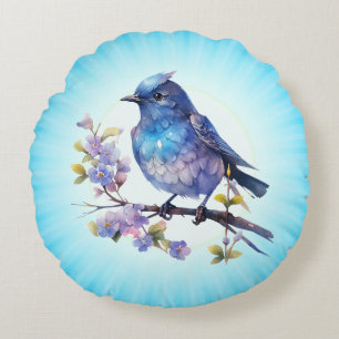 Fairy Bird Flowers watercolor Clipart-73611 Round Cushion