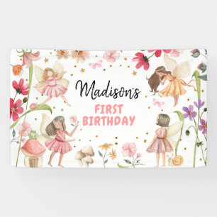 Fairy Birthday 1st Enchanted Forest Girl Backdrop  Banner