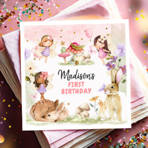 Fairy Birthday 1st Enchanted Forest Girl Floral Napkin