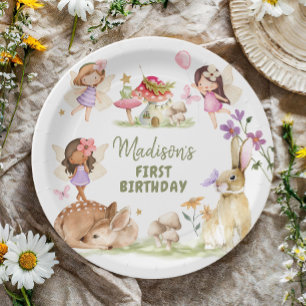 Fairy Birthday 1st Enchanted Forest Girl Floral Paper Plate
