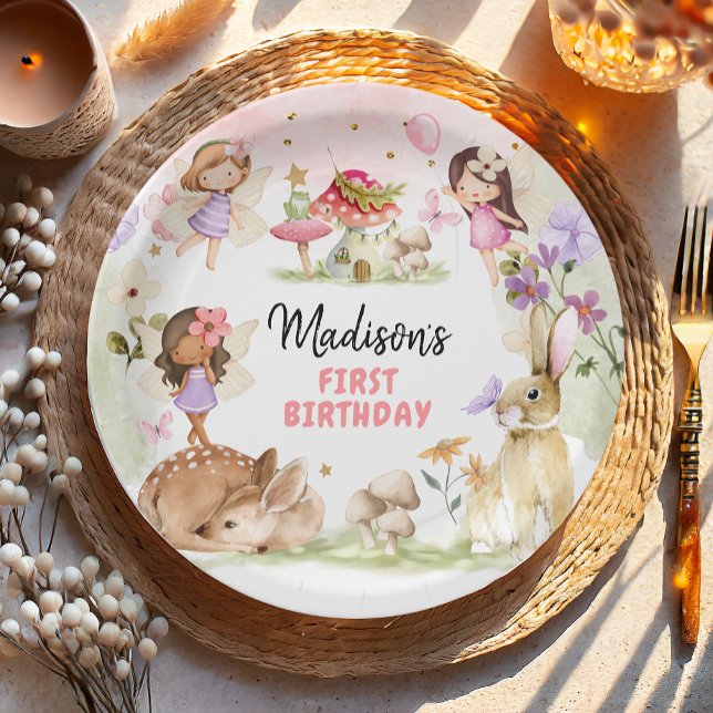 Fairy Birthday 1st Enchanted Forest Girl Floral Paper Plate (Creator Uploaded)