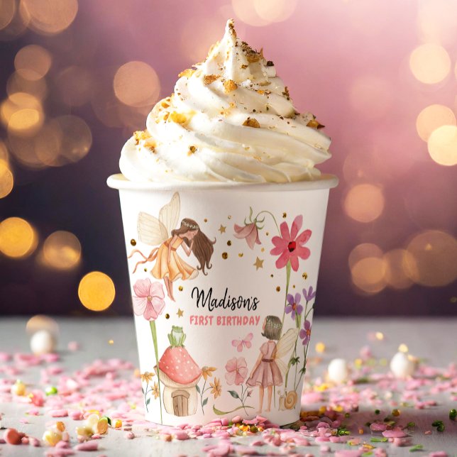 Fairy Birthday Enchanted Forest Girl 1st Birthday  Paper Cups (Creator Uploaded)