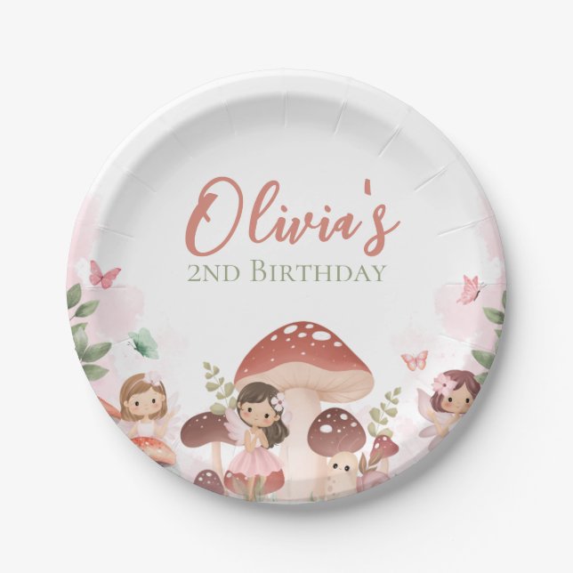 Fairy Birthday, Enchanted Whimsical Garden Forest Paper Plate (Front)
