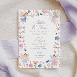 Fairy Birthday Flutter and Twirl Purple Girls  Invitation