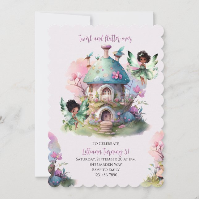 Fairy Birthday Invitation Afro Fairy Whimsical (Front)