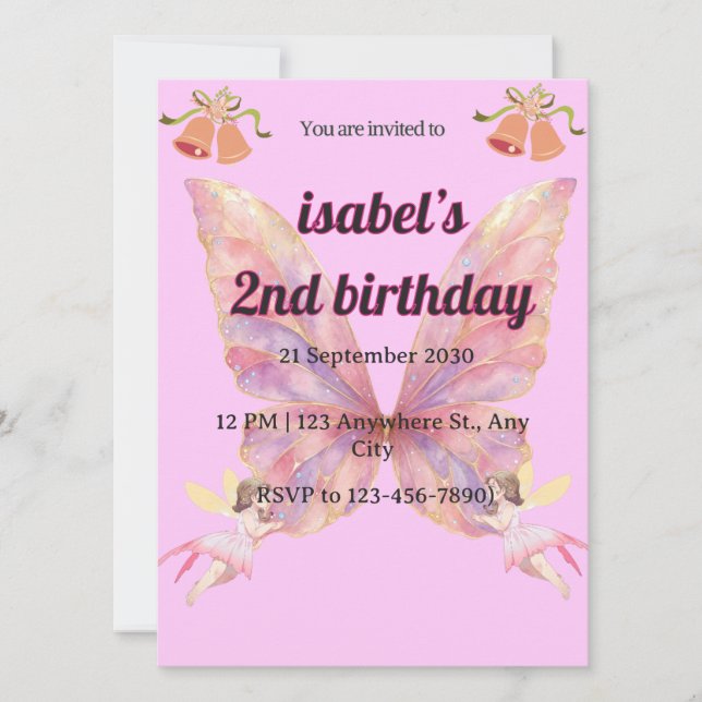  fairy birthday invitation girls (Front)