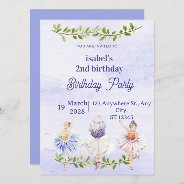  fairy birthday invitation girls (Front/Back)