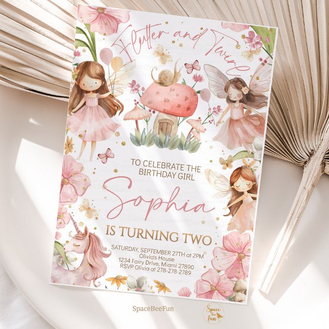  Fairy Birthday Invitation Party Magical Unicorn (Fairy Birthday,Invitation,Fairy Party,Magical day,Unicorn Floral,Fairy invites,)