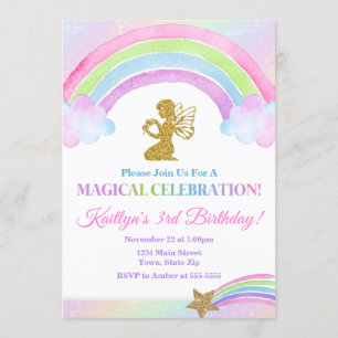 Fairy Birthday Invitation, Rainbow Fairy Girl Invitation