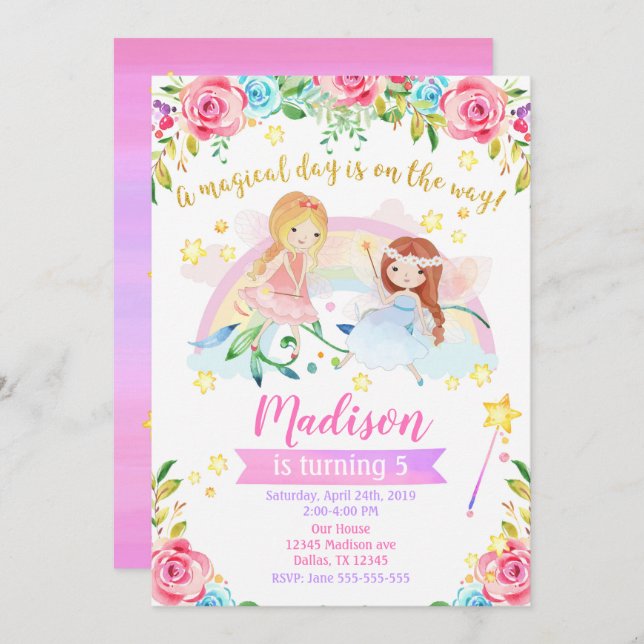Fairy Birthday Invitation Whimsical Magical Party (Front/Back)