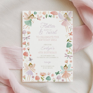 Fairy Birthday Party Flutter and Twirl Girls  Invitation