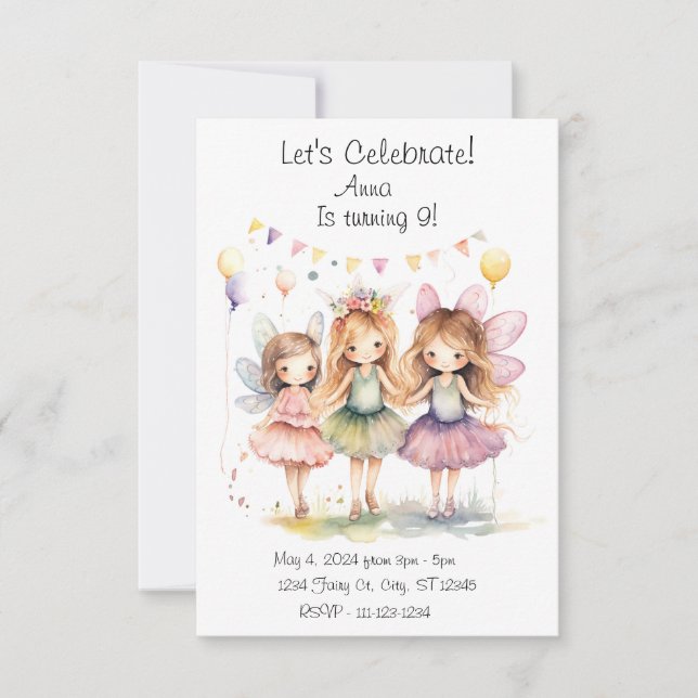 Fairy Birthday Party Invitation (Front)