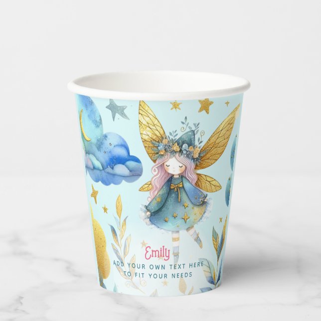 Fairy Birthday Teal Gold Pink Princess Fairytale Paper Cups (Front)