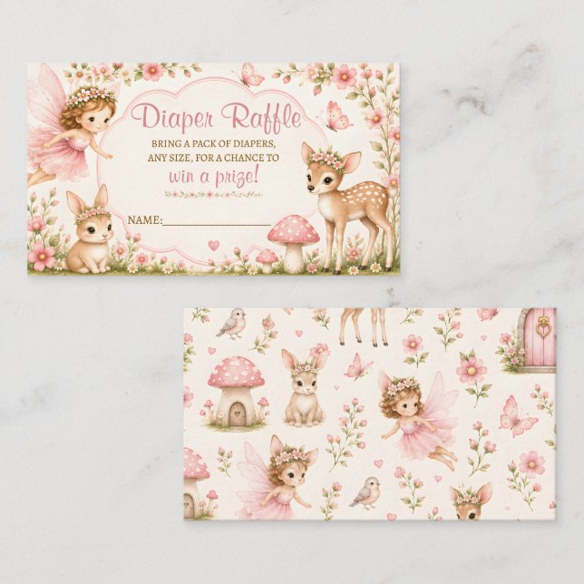 Fairy Blossom Wishes Diaper Raffle Ticket Enclosure Card (Front/Back)