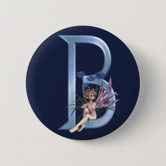 Fairy Blue Monogram B 6 Cm Round Badge (Front)