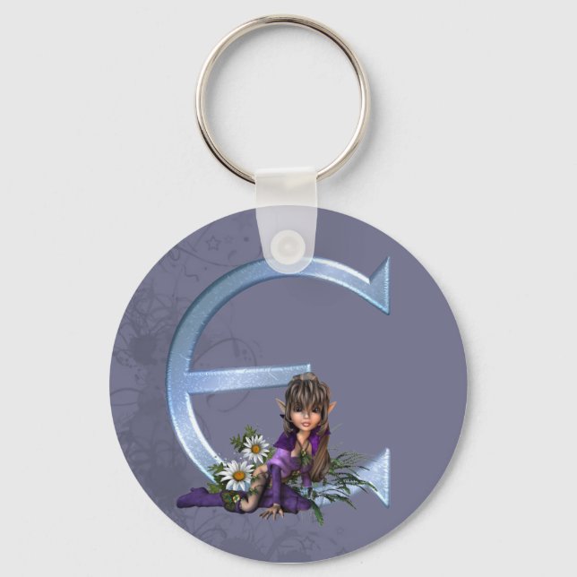 Fairy Blue Monogram E Key Ring (Front)