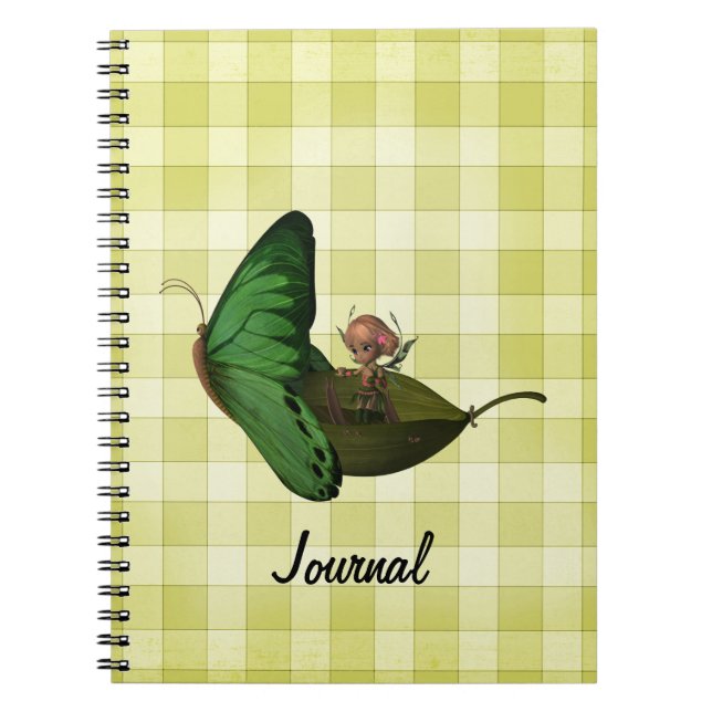 Fairy Boat Yellow Checks Spiral Notebook (Front)