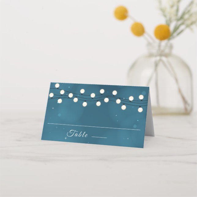 Fairy Bokeh String Lights Garland Wedding  Place Card (Front)
