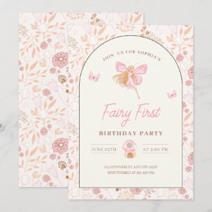 Fairy Butterfly 1st Birthday Girls Garden birthday Invitation