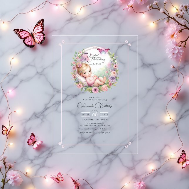 Fairy Butterfly Garden Flutter Love Baby Shower Acrylic Invitations (Fairy Butterfly Garden Flutter Love Baby Shower Acrylic Invitations)