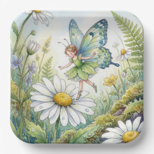 Fairy Butterfly In a Daisy Garden Paper Plate