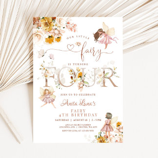 Fairy Butterfly Magical Wildflower 4th Birthday Invitation